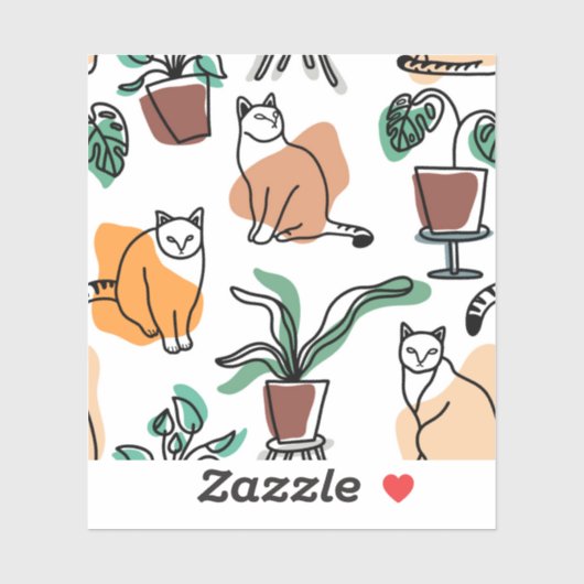 Sticker Art de trait dessin chats et fleurs (Feuille)