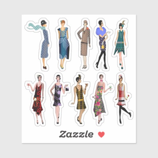 Sticker Art Déco Femmes Haute Mode (Feuille)