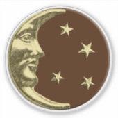 Sticker Art Déco Lune et étoiles - Chocolat Brown & Or (Devant)