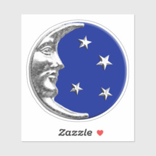 Sticker Art Déco Lune et étoiles - Cobalt Bleu et Argent