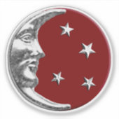 Sticker Art Déco Lune et étoiles - Rouge foncé et argent (Devant)