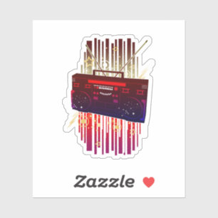 Sticker Art d'enceinte rétro coloré avec énergie musicale