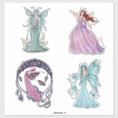 Sticker Art des fées avec fleurs et lune par Renee Lavoie (Feuille)