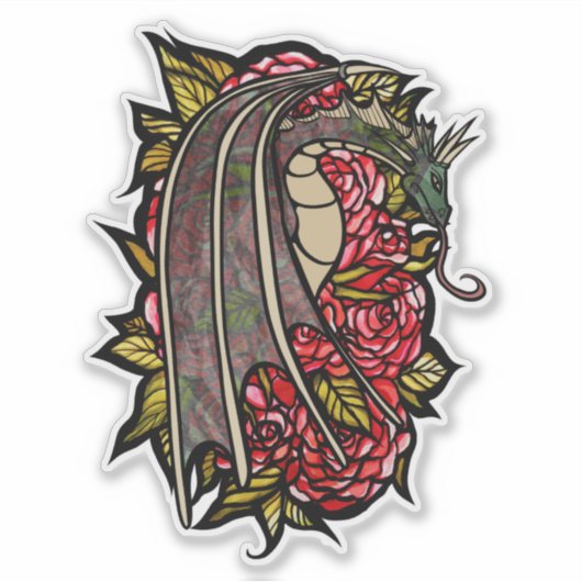 Sticker Art Dragon Roses Rouge (Devant)