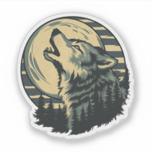 Sticker Art du loup hurlant sarcelle sous la lune