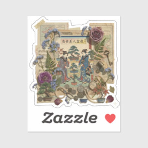 Sticker Art élégant de collage Ukiyoe – Beauté vintage JP