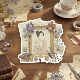 Sticker Art élégant de collage Ukiyoe – Beauté vintage JP
