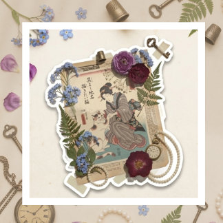 Sticker Art élégant de collage Ukiyoe – Beauté vintage JP
