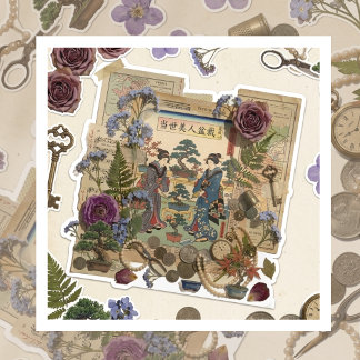Sticker Art élégant de collage Ukiyoe – Beauté vintage JP