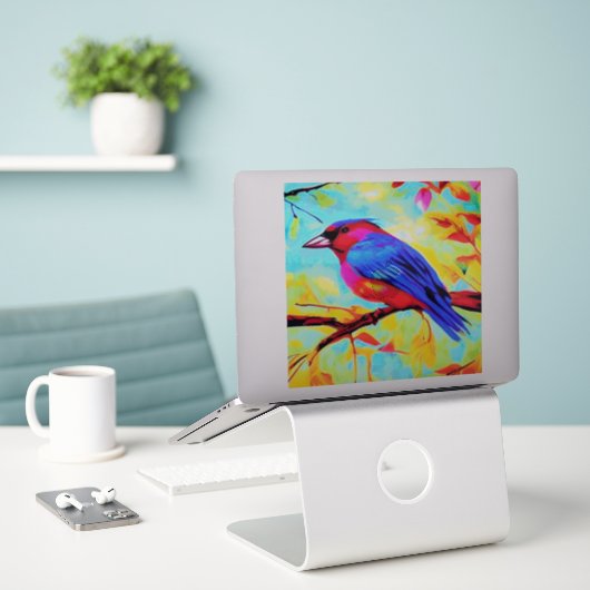 Sticker Art Finch coloré (Ordinateur portable sur le bureau)