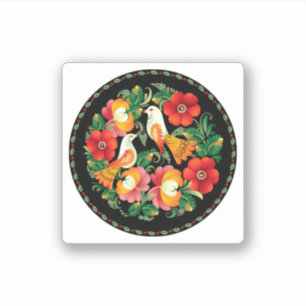 Sticker Art Folk Exquise Oiseaux Fleurs Belle Décor
