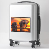 Sticker Art généré par l'IA, Deux éléphants au coucher du  (Sur valise)