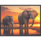 Sticker Art généré par l'IA, Deux éléphants au coucher du  (Devant)