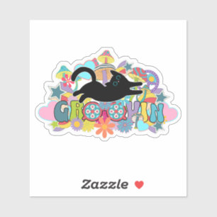 Sticker Art Hippie Chat Noir Rétro Psychedélique Groovy