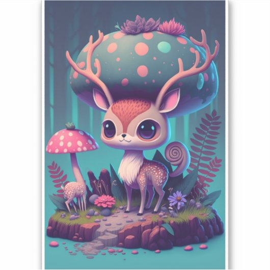 Sticker Art Imaginaire aux cerfs de champignons mi (Devant)