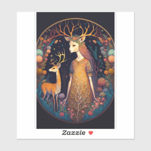 Sticker Art Imaginaire Deer Lady (Feuille)