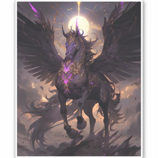 Sticker Art Imaginaire noir violet Unicorne (Devant)