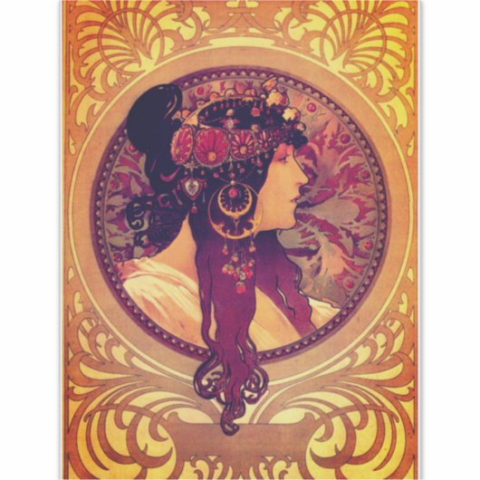 Sticker Art nouveau Alphonse Mucha Donna élégante femme (Devant)