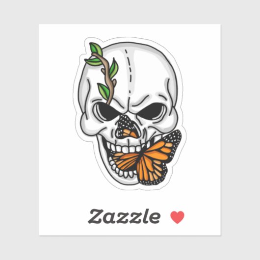 Sticker Art numérique crâne et papillon (Feuille)