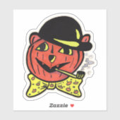 Sticker Art rétro Jack-O-Lantern Chat Halloween Citrouille (Feuille)