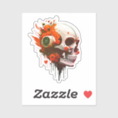 Sticker Art urbain avec bordure dynamique Cool - Crâne gra (Feuille)