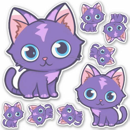 Sticker Art vectoriel de chat Anime Violet (Devant)