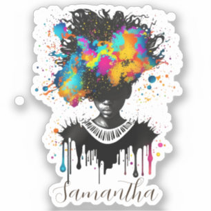 Sticker Artiste Abstraite Afro Woman   Noir et blanc