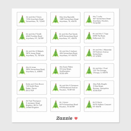 Sticker Artsy Christmas Tree 18 Nom individuel Adresses (Feuille)