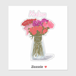 Sticker Arty Joyeuses Fleurs Colorées Dans Le Vase +Nom Pe