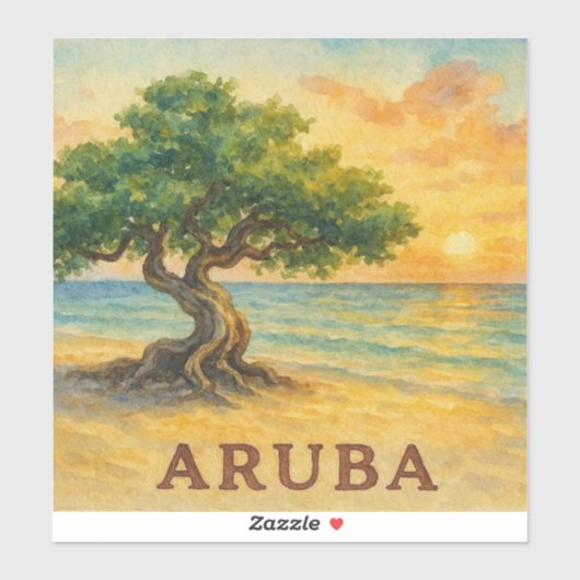 Sticker Aruba Eagle Beach Divi Tree Heure Dorée (Feuille)