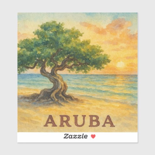 Sticker Aruba Eagle Beach Divi Tree Heure Dorée (Feuille)