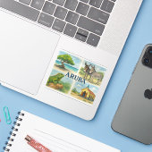 Sticker Aruba multivu en aquarelle (Ordinateur portable avec iPhone)