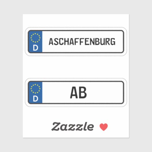 Sticker Aschaffenburg kennzeichen, Licence de voiture alle (Feuille)