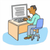 Sticker Asiatique travaillant sur un ordinateur (Devant)