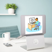 Sticker Asiatique travaillant sur un ordinateur (Ordinateur portable sur le bureau)