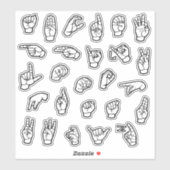 Sticker ASL Alphabet ABC Signes mains individuels (Feuille)