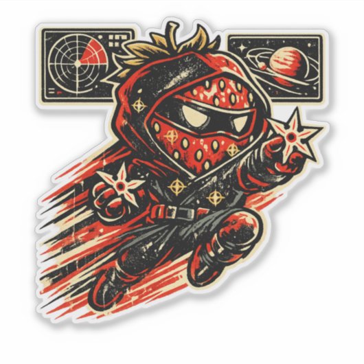 Sticker Assassin Star Strawberry — Ninja de l'Espace Rétro (Devant)