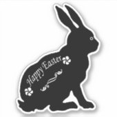 Sticker Assis lapin noir Joyeux Fleurs blanches de Pâques (Devant)