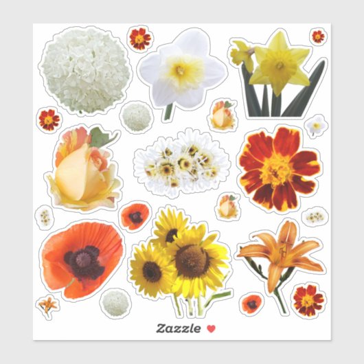 Sticker Assorted White Yellow Orange Flowers (Feuille)