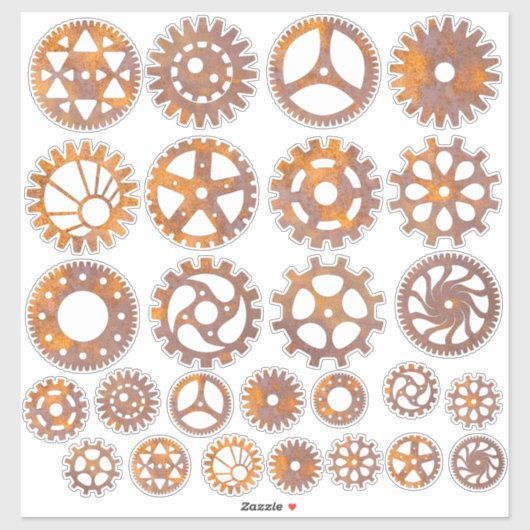 Sticker Assortiment d'engrenage Rusty Steampunk (Feuille)