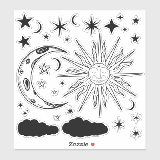 Sticker Astrologie Sun Moon & Stars Esotérique Magie (Feuille)