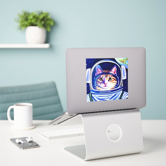 Sticker Astronaut de chat dans l'espace (Ordinateur portable sur le bureau)