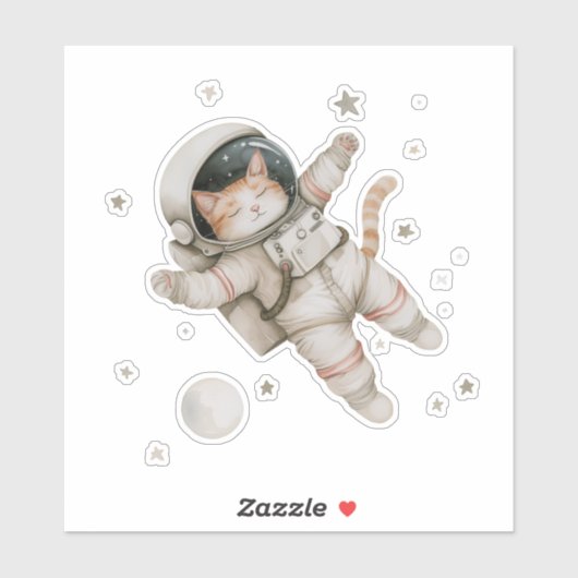 Sticker Astronaute de chat spatial et planètes et étoiles (Feuille)
