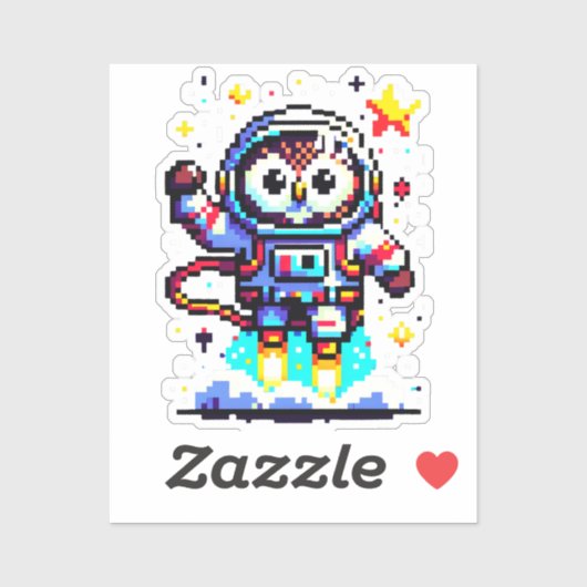 Sticker Astronaute de hibou à 8 bits - Explorateur d'espac (Feuille)