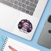 Sticker Astronaute Furet Mignon dans l'Espace (Ordinateur portable avec iPhone)