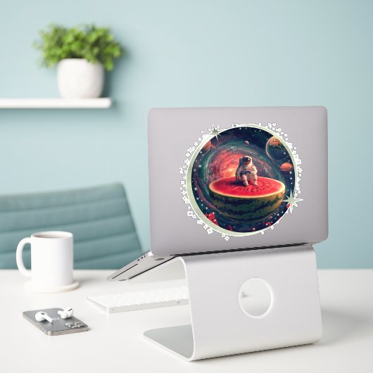 Sticker Astronaute Pastèque Espace (Ordinateur portable sur le bureau)