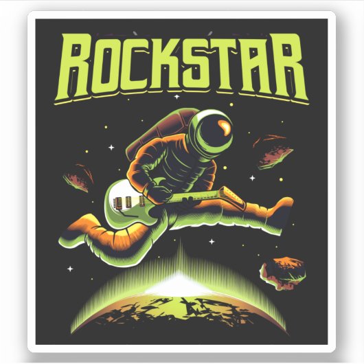 Sticker astronaute Rockstar jouant de la guitare dans l'es (Devant)