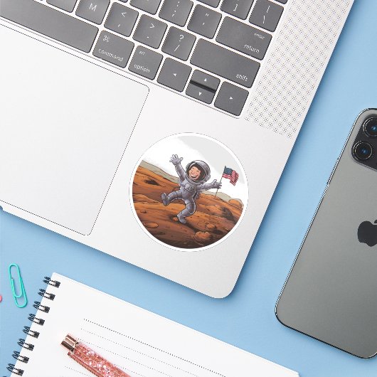 Sticker Astronaute sur Mars (Ordinateur portable avec iPhone)