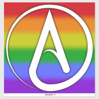 Sticker Atheist Symbol White over Rainbow
