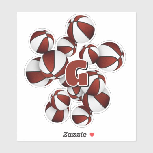 Sticker athlete monogram on maroon white basketballs (Feuille)